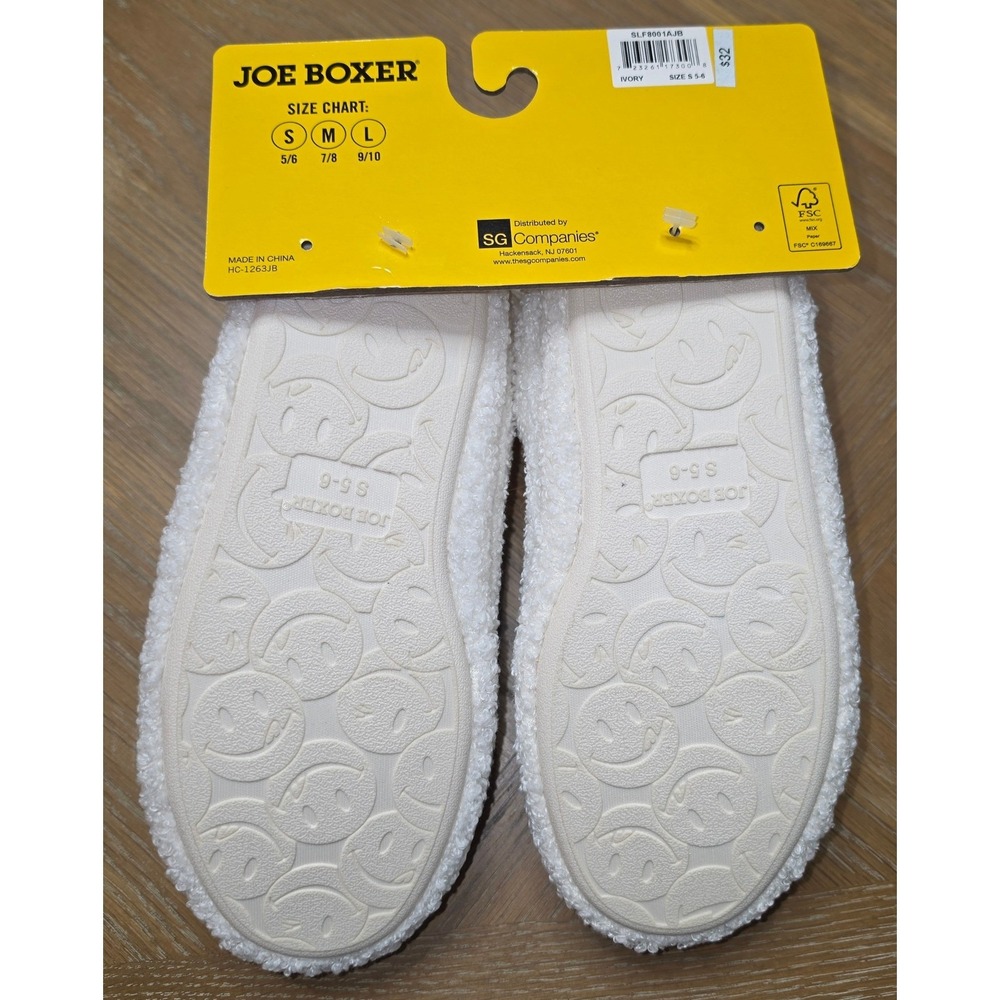 Joe Boxer Womens Ivory Faux Fur Heart Slippers SLF8001AJB Size Small 5-6 NWT - Picture 3 of 6
